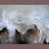 Craster storm waves (51cm x 41cm)